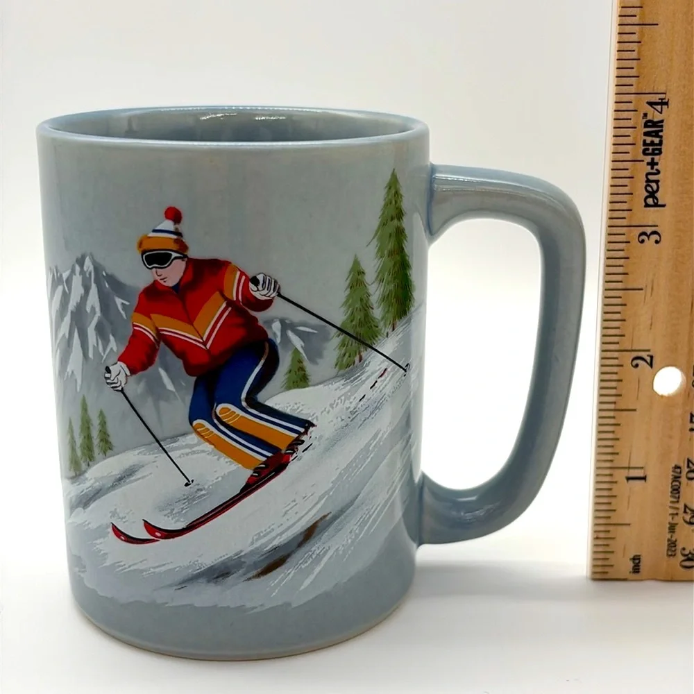 Vintage Set Of 5 Otagiri Japan Skier Design Coffee Mugs